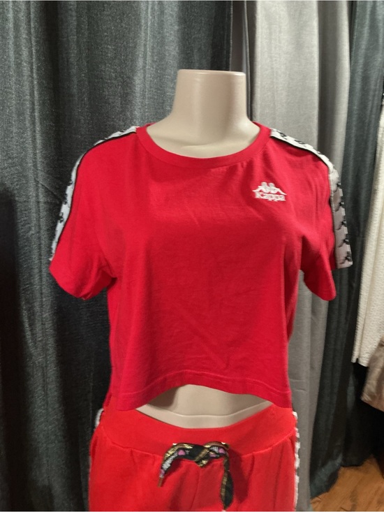Kappa Tops - Kappa Red Cropped Logo Tee with White Shoulder Tape